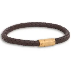 Bracelet brunt läder guld