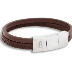Bracelet brunt läder 2rad fläta/slät
